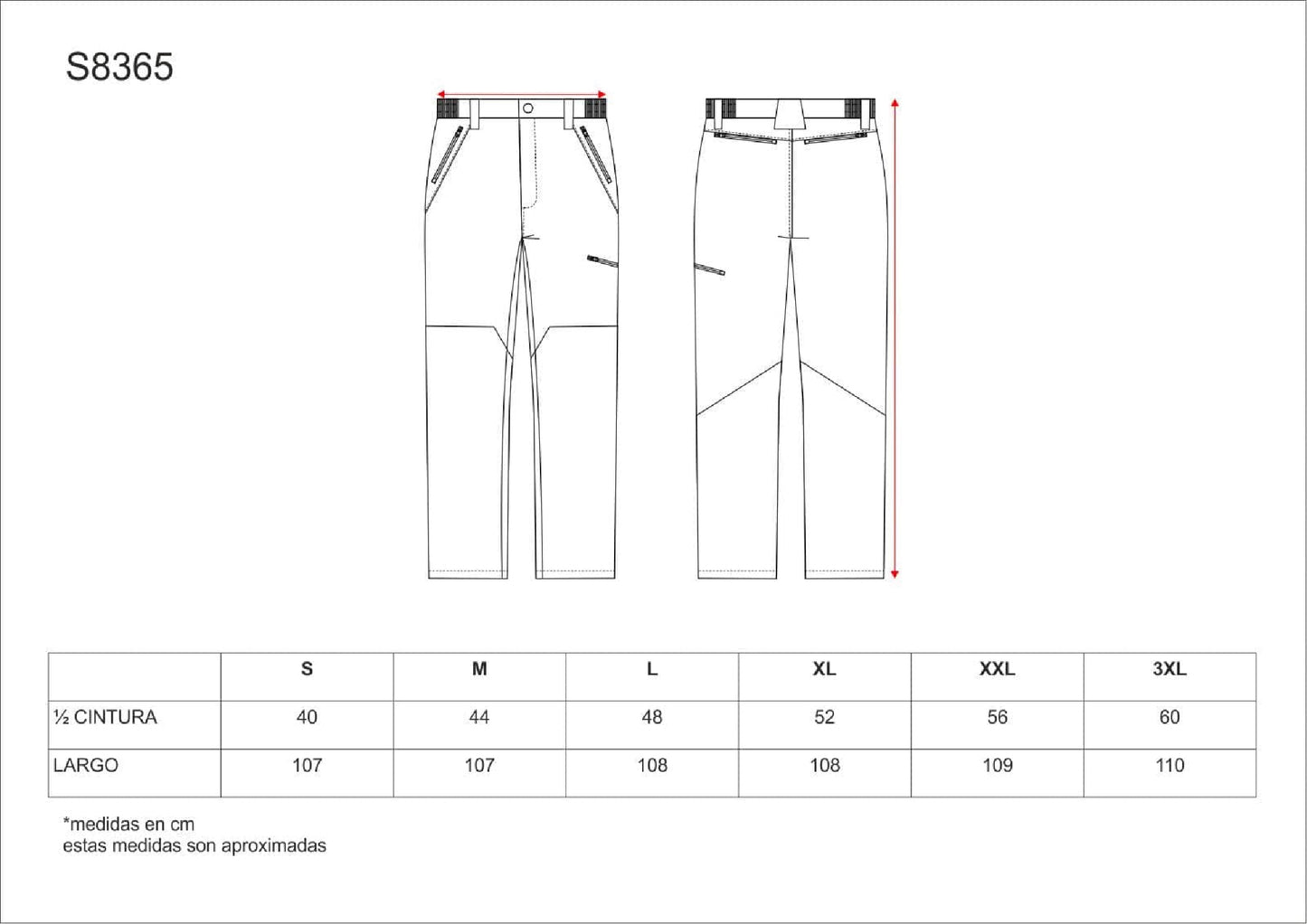 Pantalon combinado, con 2 bolsos laterales, 2 traseros y 1 bolso en pernera.