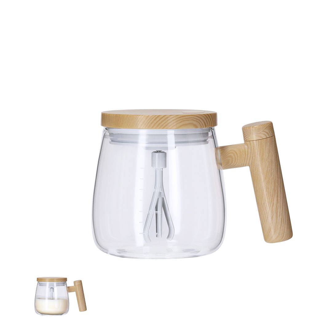 Taza Mezcladora Eléctrica 400 ml | Agitador Automático para Café, Cacao, Té y Batidos | Cristal Borosilicato