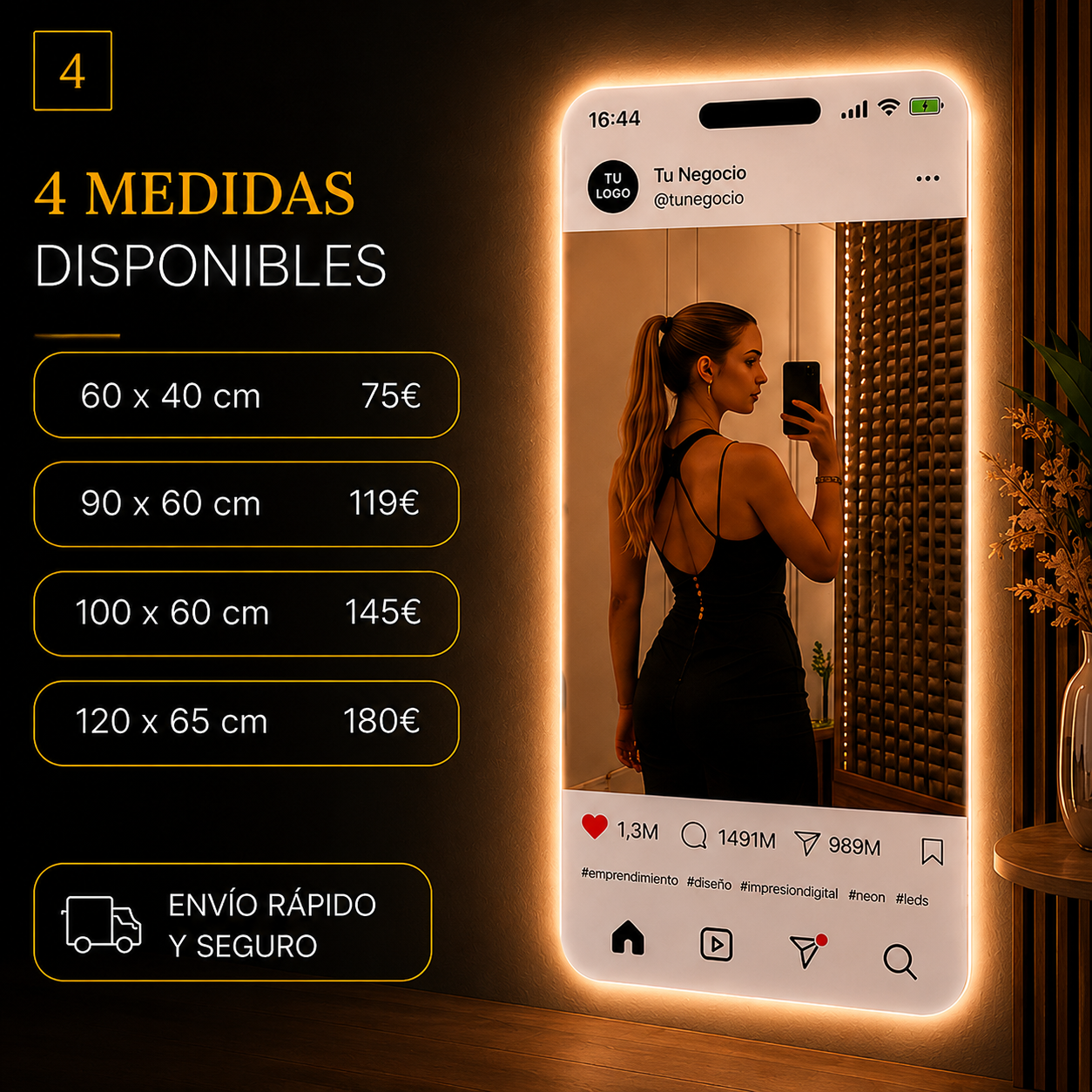 📸Espejo Instagram Personalizable con LED