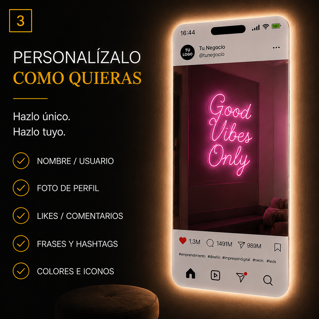 📸Espejo Instagram Personalizable con LED