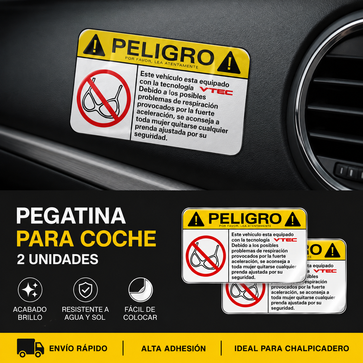 ⚠️ PEGATINA VTEC PELIGRO PARA COCHE – PACK 2 UNIDADES ⚠️