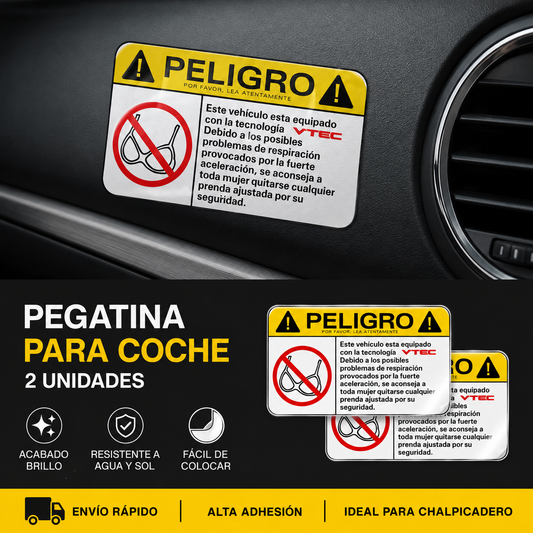 ⚠️ PEGATINA VTEC PELIGRO PARA COCHE – PACK 2 UNIDADES ⚠️