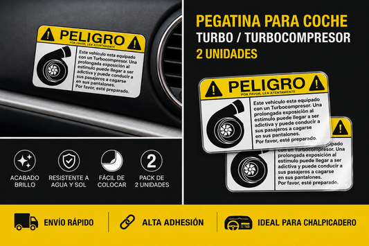 🚗💨 PACK 2 PEGATINAS TURBO – PELIGRO