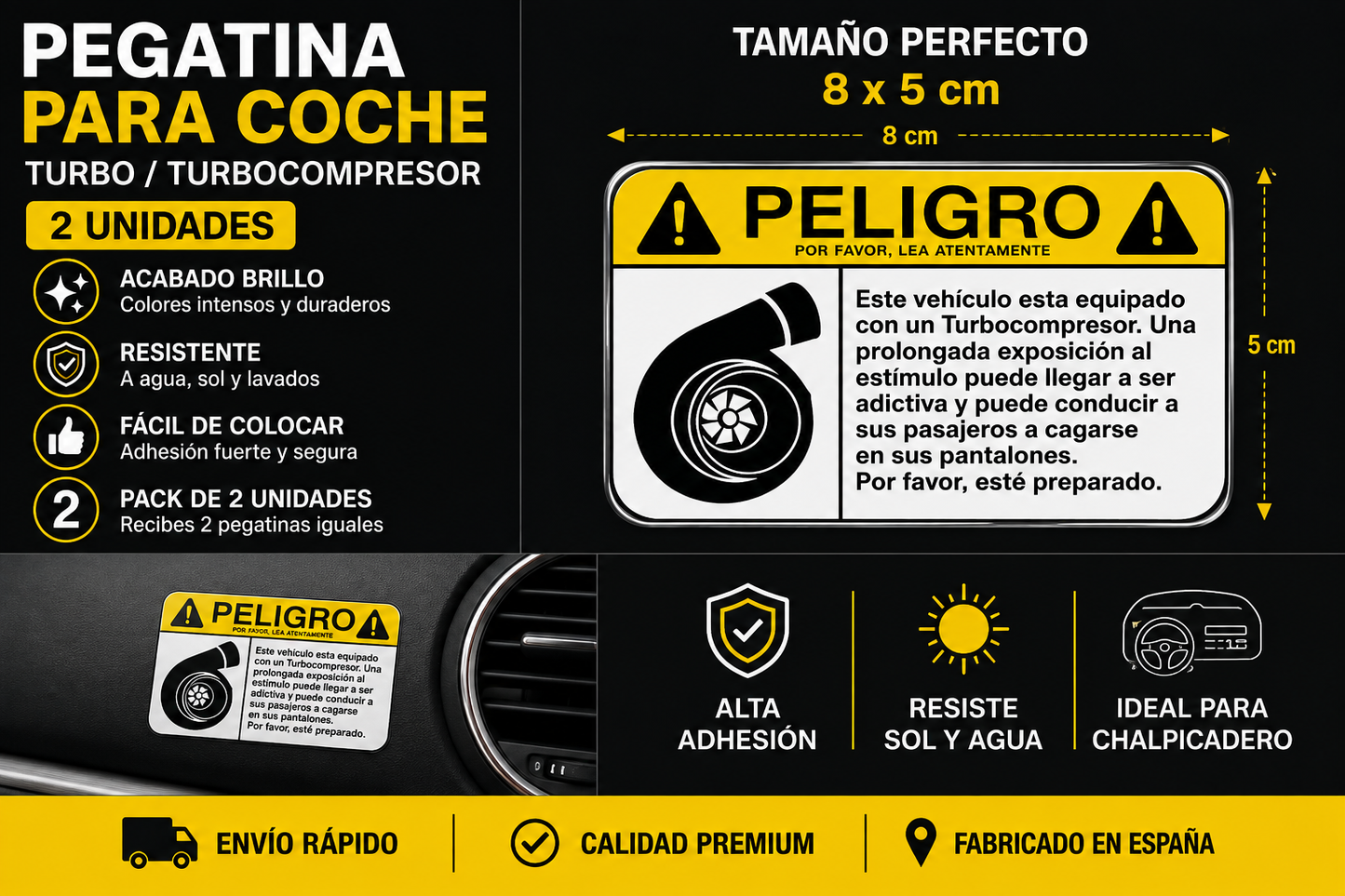 🚗💨 PACK 2 PEGATINAS TURBO – PELIGRO