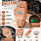 Reloj Digital Metálico Retro Oro Rosa con Luz LED, Alarma y Cronómetro